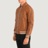 Cooper Tan Brown Leather Varsity Jacket (3) Cooper Tan Brown Leather Varsity Jacket
