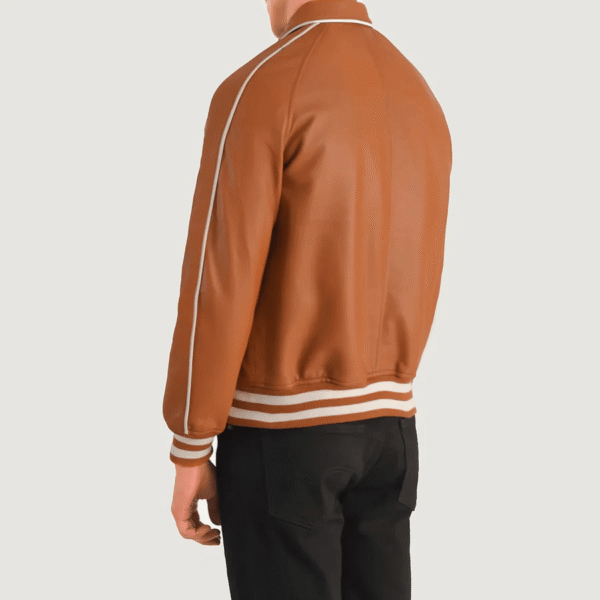 Cooper Tan Brown Leather Varsity Jacket - Image 5