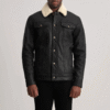 Dallis Black Leather Shearling Trucker Jacket Dallis Black Leather Shearling Trucker Jacket with faux fur lining