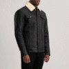 Dallis Black Leather Shearling Trucker Jacket (2) Dallis Black Leather Shearling Trucker Jacket with faux fur lining
