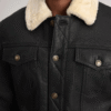 Dallis Black Leather Shearling Trucker Jacket (3) Black Leather Shearling Trucker Jacket