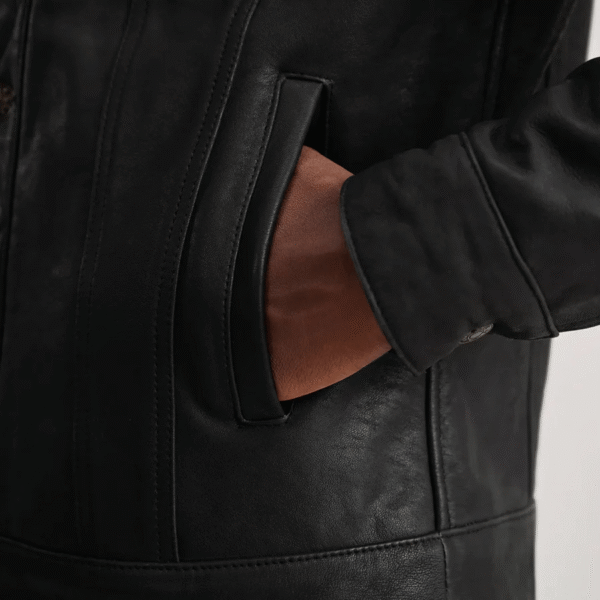 Dallis Black Leather Shearling Trucker Jacket - Image 4