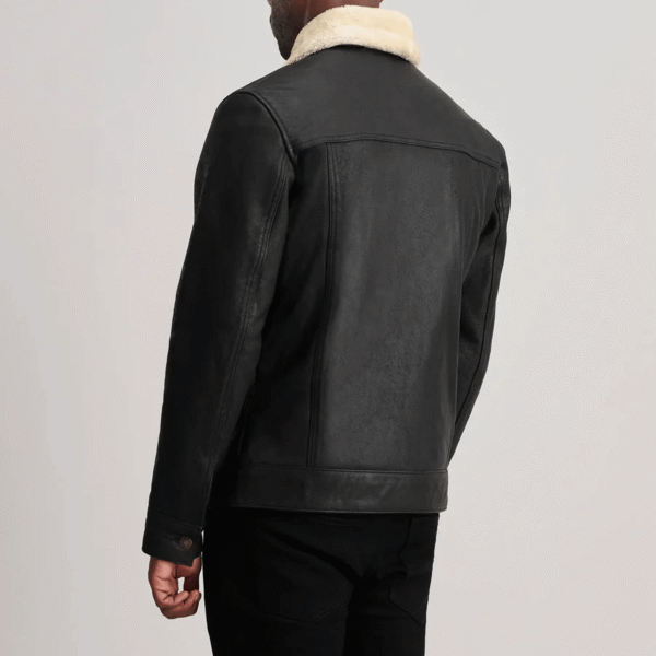 Dallis Black Leather Shearling Trucker Jacket - Image 5