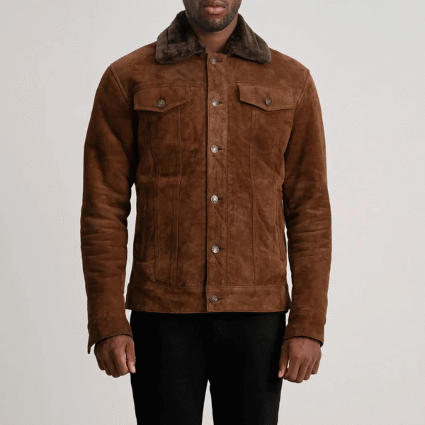 Dallis Brown Suede Shearling Trucker Jacket - Image 3