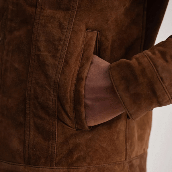 Dallis Brown Suede Shearling Trucker Jacket - Image 4