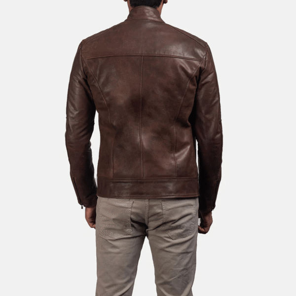 Dean Brown Leather Biker Jacket - Image 4