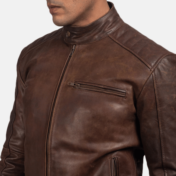 Dean Brown Leather Biker Jacket - Image 5
