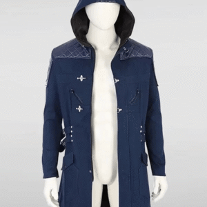 Devil May Cry 5 Nero Blue Coat with hooded collar and wool-leather finish