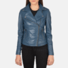 Flashback Blue Leather Biker Jacket Blue Leather Biker Jacket for Women