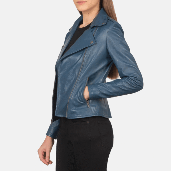 Flashback Blue Leather Biker Jacket - Image 2