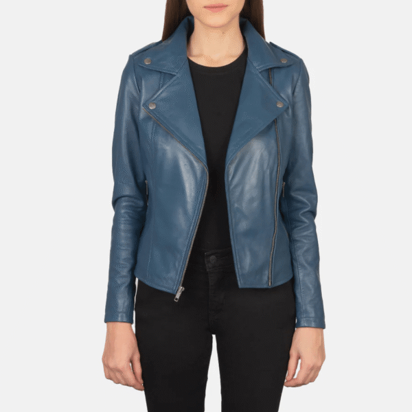 Flashback Blue Leather Biker Jacket - Image 3