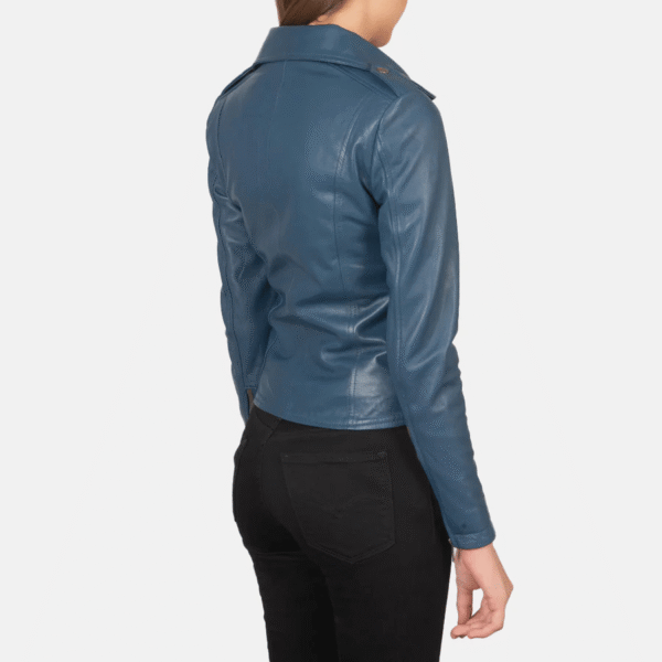 Flashback Blue Leather Biker Jacket - Image 4