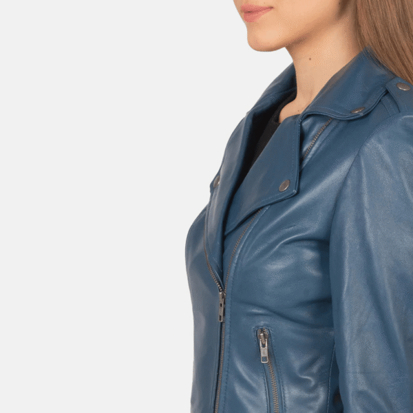 Flashback Blue Leather Biker Jacket - Image 5