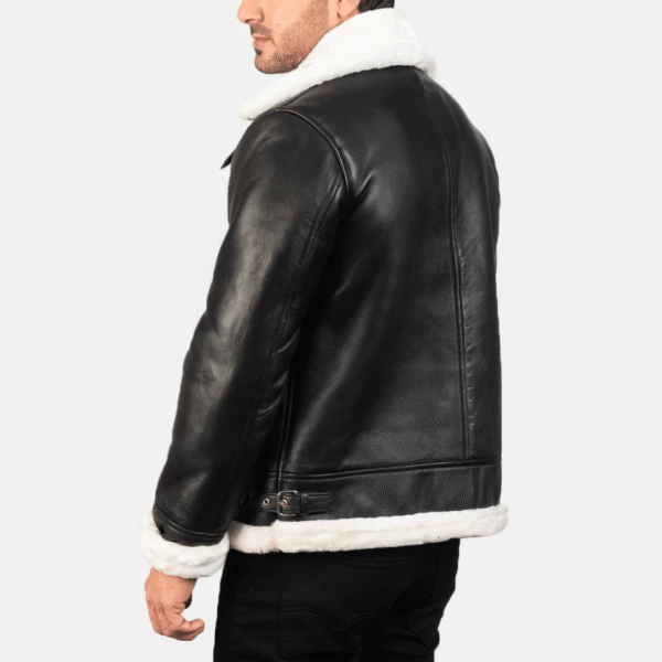 Francis B-3 Black and White Leather Bomber Jacket – Shearling Style - Image 4