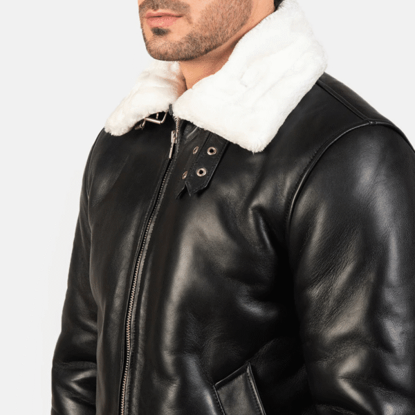 Francis B-3 Black and White Leather Bomber Jacket – Shearling Style - Image 5