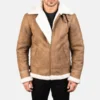 Francis B-3 Distressed Brown Leather Bomber Jacket with Faux Fur Lining Distressed brown leather bomber jacket with faux fur lining, buckled collar, and roll-back cuffs.