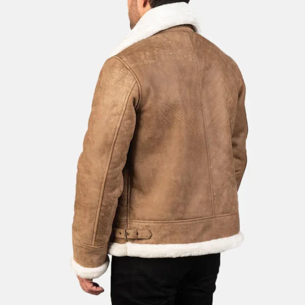 Francis B-3 Distressed Brown Leather Bomber Jacket with Faux Fur Lining - Image 4