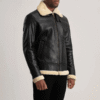Francis B-3 Leather Bomber Jacket – Black & Cream Sheepskin Real Leather (2) B-3 Leather Bomber Jacket – Black & Cream