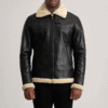 Francis B-3 Leather Bomber Jacket – Black & Cream Sheepskin Real Leather (3) B-3 Leather Bomber Jacket – Black & Cream