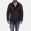 Furcliff Double Face Shearling Leather Coat Front view of Furcliff double face shearling leather coat in black