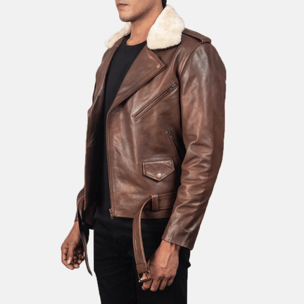 Furton Brown Leather Biker Jacket - Image 2