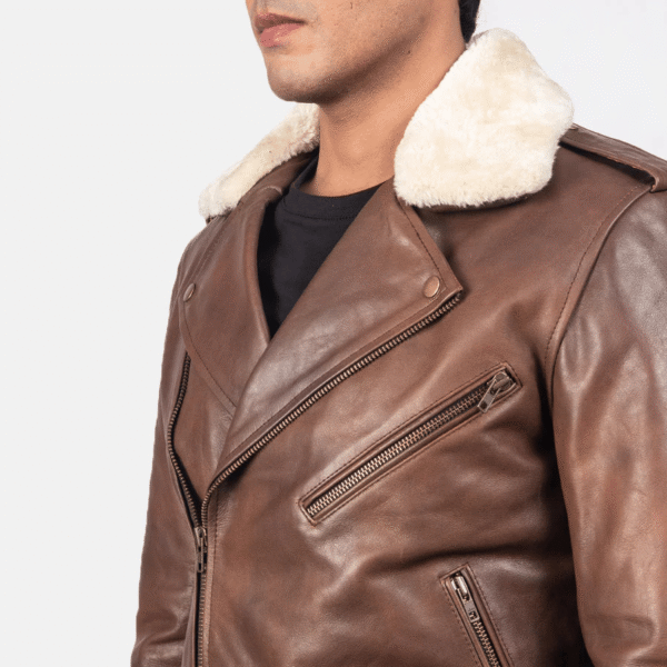 Furton Brown Leather Biker Jacket - Image 4