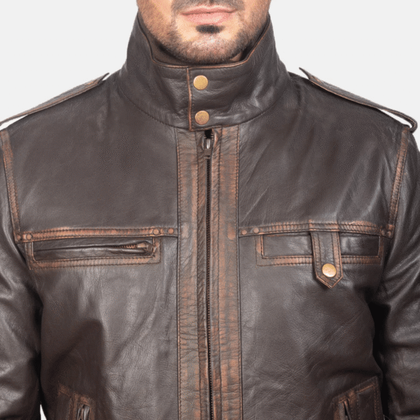 Glen Street Classic Brown Leather Bomber Jacket - Image 5