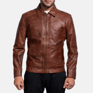 Men's Inferno Brown Leather Jacket made from real sheepskin leather with distressed finish
