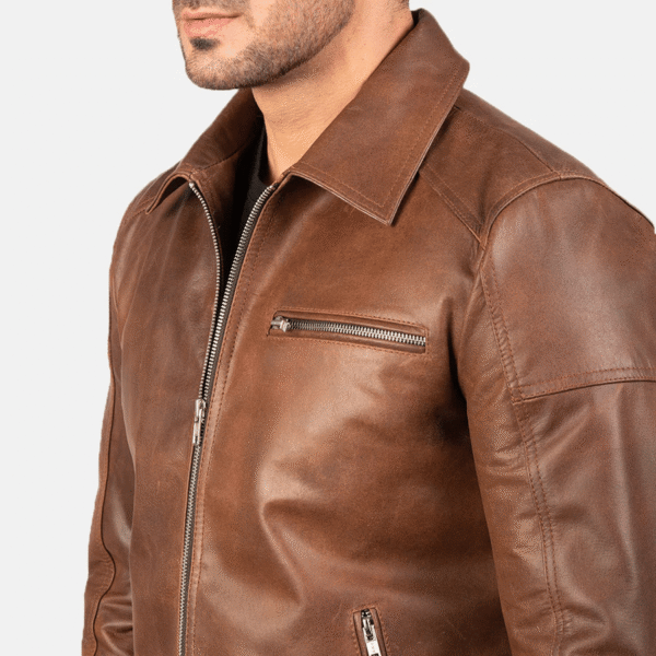 Lavendard Brown Leather Biker Jacket – Premium Cowhide Motorcycle Outerwear - Image 3