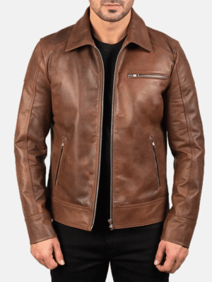 Lavendard Brown Leather Biker Jacket