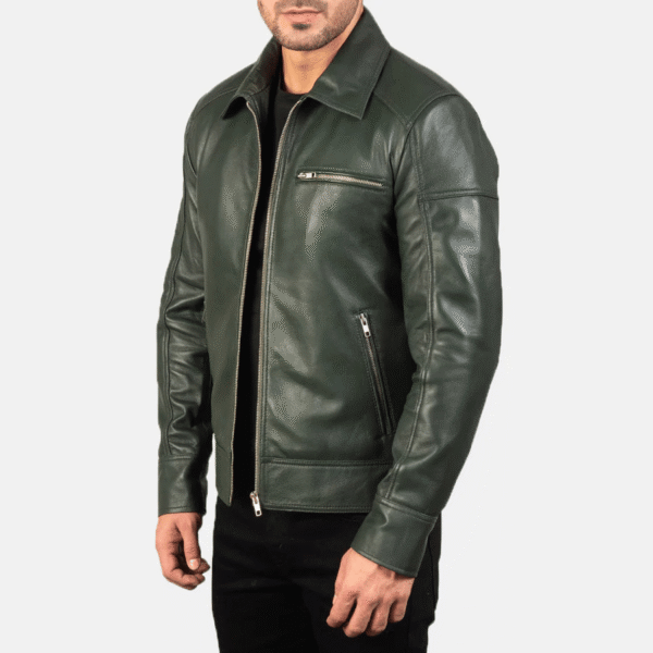 Lavendard Green Leather Biker Jacket - Image 2