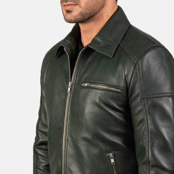 Lavendard Green Leather Biker Jacket - Image 4
