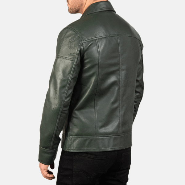 Lavendard Green Leather Biker Jacket - Image 5