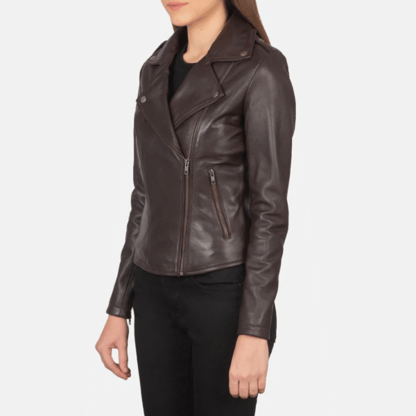 Maroon Leather Biker Jacket - Image 2