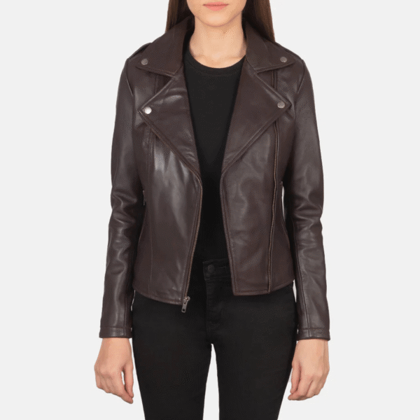 Maroon Leather Biker Jacket - Image 3