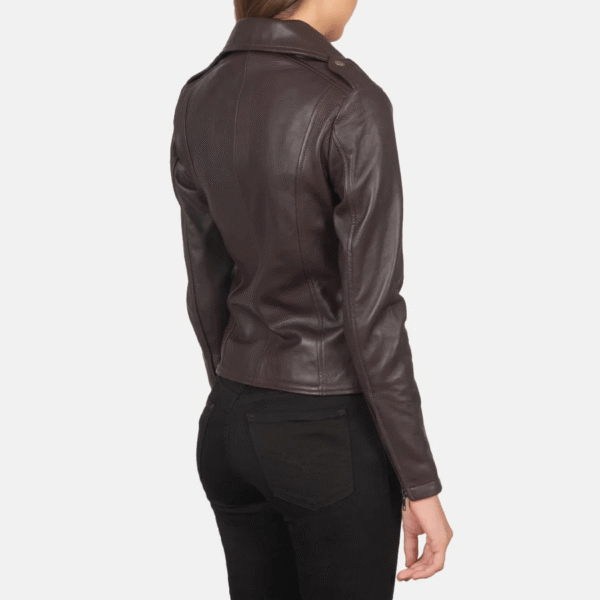 Maroon Leather Biker Jacket - Image 4
