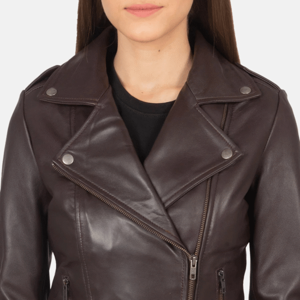 Maroon Leather Biker Jacket - Image 5