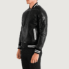 Pascal Black Leather Varsity Jacket (2) Black Leather Varsity Jacket
