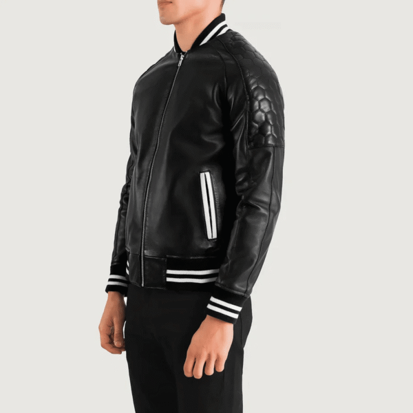 Pascal Black Leather Varsity Jacket - Image 4