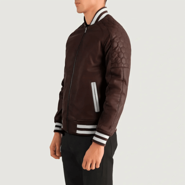 Pascal Maroon Leather Varsity Jacket - Image 2