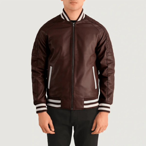 Pascal Maroon Leather Varsity Jacket - Image 3