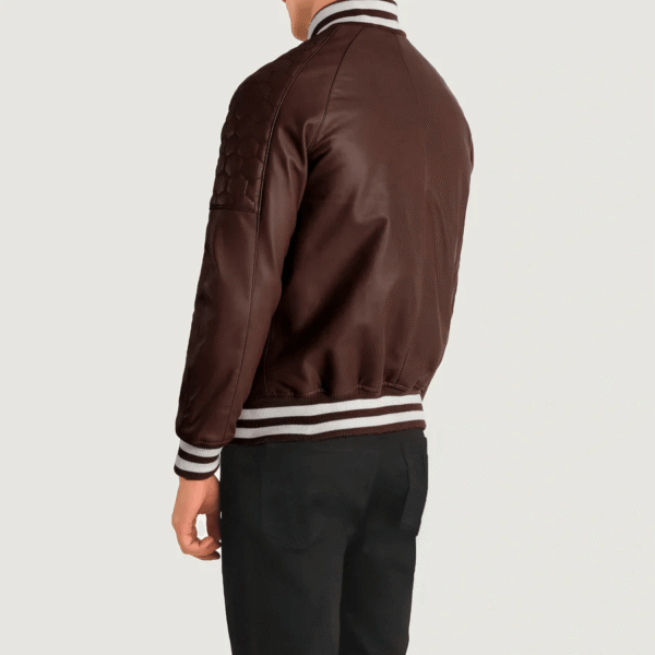 Pascal Maroon Leather Varsity Jacket - Image 4