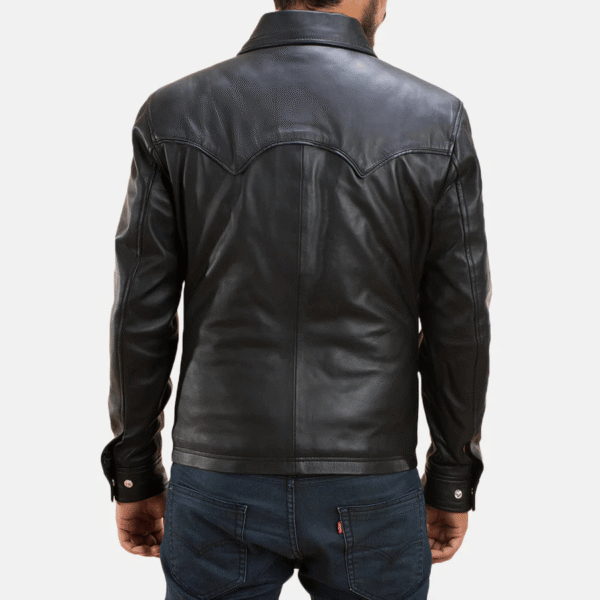 Ranchson Black Leather Shirt – Sheepskin Button-Up Shirt for Men - Image 5