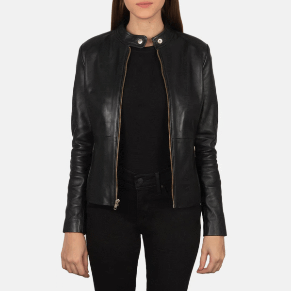 Rave Black Leather Biker Jacket - Image 3