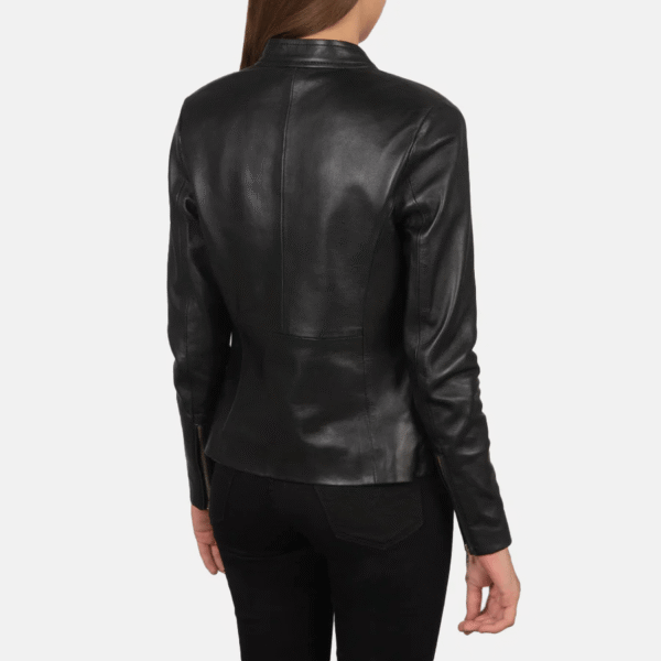 Rave Black Leather Biker Jacket - Image 4