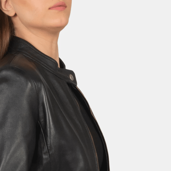 Rave Black Leather Biker Jacket - Image 5