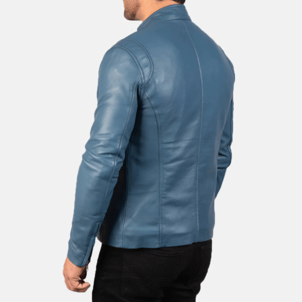 Stylish Blue Leather Biker Jacket - Image 4