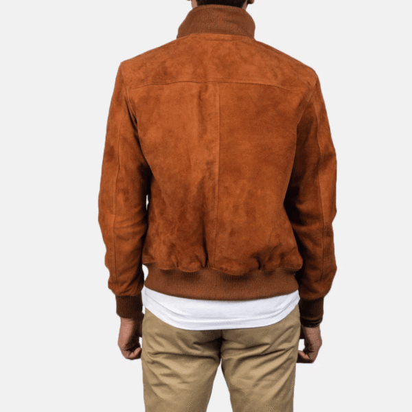 Stylish Brown Suede Bomber Jacket - Image 3
