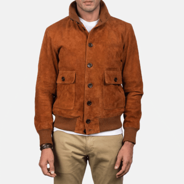 Stylish Brown Suede Bomber Jacket - Image 4