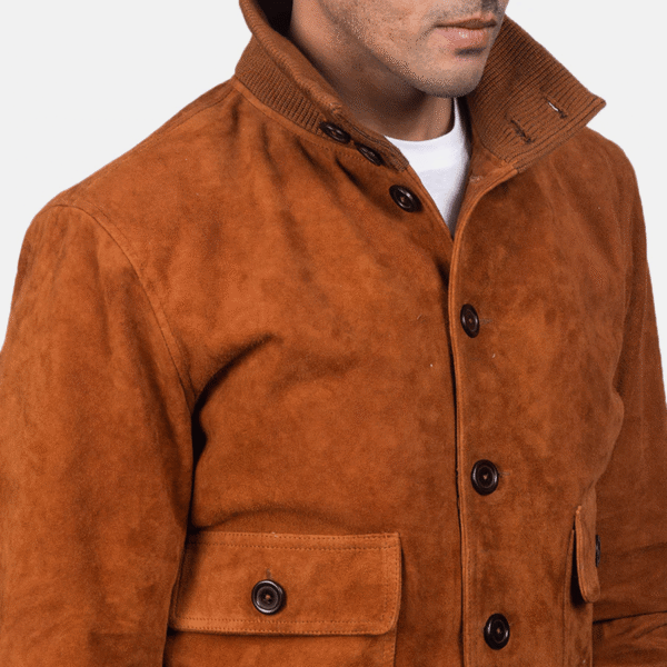 Stylish Brown Suede Bomber Jacket - Image 5